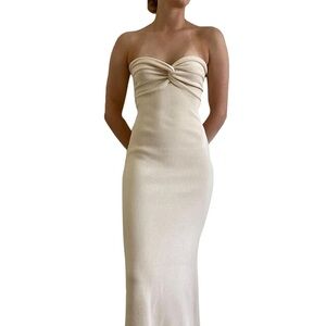 Summer Strapless Knitted Twisted Front Tube Dress Bodycon Beach Party Maxi Dress